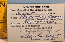 1967 Iowa Council of Republican Woman Membership Card. picture