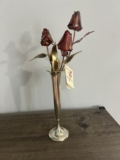 Metal Roses Set of 3 Beautiful Medium Stem Bouquet With Stand - 9” & 9 3/4” picture