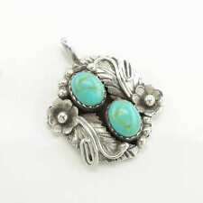 Vintage Native American Turquoise Floral, Leaf Sterling Silver Pendant picture
