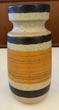 1970’s W. German 9” Pottery Vase in Light Brown, Tan & Orange- Scheurich 242-22 picture