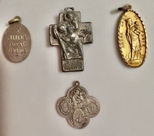 Vintage Lot of 4 Catholic Religious Medals St Christopher St Jude Notre Dame picture