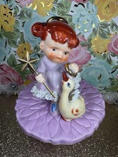 Vtg Ardalt Angel Girl In Lavender Duck Goose Star Wand Christmas Figurine Japan picture