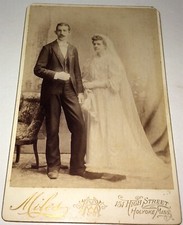 Antique Victorian American Wedding Portrait, Husband & Wife MA Cabinet Photo picture