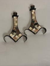 Eilon Mosaics MCM Hammered Copper Holy Land Stone Candlesticks Shabbat 8 In picture