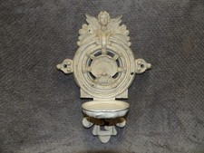 Vintage Heavy Resin Cherub Wall Sconce Off White 12” H Pillar Candle Holder picture