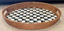 DAMAGED Mackenzie Childs HUGE Courtly Check Rattan & Enamel Party Tray 25.5” picture
