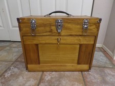 VTG 8-drawer wood tool chest machinist watchmaker box lockable storage cabinet picture