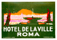 Hotel de la Ville ~ROME / ROMA - ITALY~ Beautiful RICHTER Luggage Label,  1950 picture