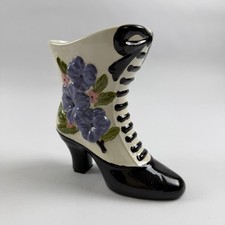 Vintage Ceramic Victorian Boot Planter Vase Purple Flowers Vanity Organizer picture
