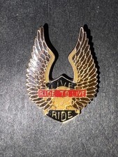 1983 Live to Ride to Live,  Vintage Biker Pin Eagle Wings Gold Tone Enamel picture