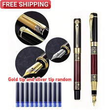 Fine Nib Metal Fountain Pen With 10pc Refillable Ink Cartridges Calligraphy Pen picture