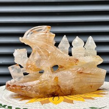 3.4 lb  Clear Quartz Carving Golden Healer Yellow Inclusions Desk Shelf Tabletop picture