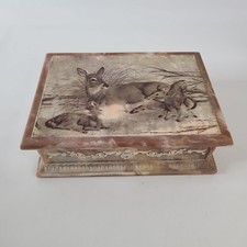Vintage Incolay Stone Jewelry Trinket Box Deer Fawns Wildlife Scene picture