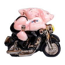 Clay Art Biker Hogs Ceramic Salt & Pepper Shakers Pig Motorcycle 1999 picture