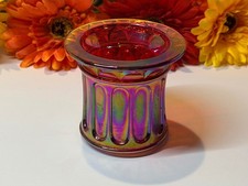 Fenton Red Carnival Glass Iridescent Candle Holder Vintage Signed picture