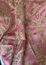 Gorgeous Luminous Antique Vtg French Floral Urn Silk Damask Fabric ~ Pink Green picture