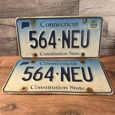 Pair Vintage Connecticut License Plates 564-NEU Dec 2006 Constitution State picture