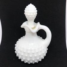 Vintage Avon WHITE MILK GLASS HOBNAIL CRUET DECANTER Bath Foam Empty picture