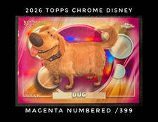 Topps 2026 Chrome Disney Pixar Dug #136 Magenta Parallel Serial #/399 Card picture