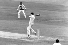 England's David Gower hits a delivery from Rodney Hogg at Trent Br- Old Photo picture