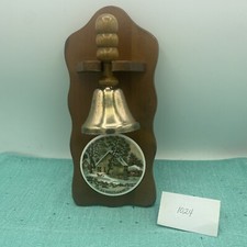 ENESCO Wood Wall Mount Brass Bell Ceramic Homestead Plaque Dinner Teacher VNTGE picture