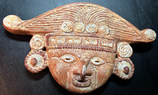 Vintage 1980s Terracotta Clay Wall Mask Pre-Columbian Style Folk Art 11