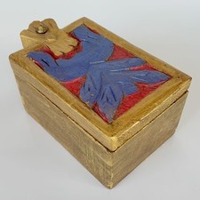 Vintage Handcrafted Wood Tea Spice Box Caddy Carved Swivel Lid Rustic 5.87