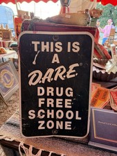 Vintage D.A.R.E. Drug Free School Zone Metal Sign Single Sided School Ad picture