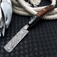 Handmade Damascus Straight Razor Edge Cut Throat with Folding Pocket Oak Wood picture