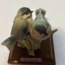 G. Armani Porcelain Painted Signed Bird Figurine Wooden Base Florence 1980s picture