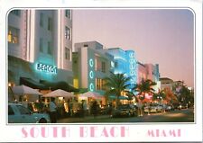 South Beach, Miami Florida at dusk - Chrome 4x6 Postcard - Art Deco District picture