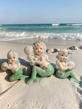 Vintage TILSO Ceramic Mermaid Wall Plaques Figurines SET OF 3 🌴 So Cute 🐙 picture