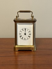 Antique Waterbury Clock Co Brass Carriage Beveled Glass Porcelain Face picture