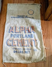 Vintage Alpha Portland Cement Co. Original 94 Pound Bag Cloth Sack picture