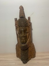 Vintage Hand Carved Wooden Nigerian Benin King Statue, 15