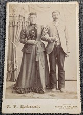 1890s Cabinet Card C. F. Babcock Fresno CA Couple Bustle Dress Art Gallery picture