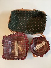 3 Vintage 1991 Longaberger Baskets Lined, Signed Protector Leather Handles picture