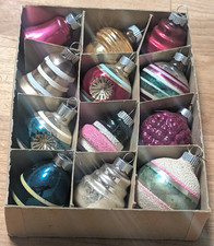 12 Fancy Shiny Brite Christmas Ornaments Stencil, Shapes, Stripes, Original Box picture