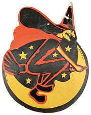 Antique 1940s H E Luhrs Beistle Flying Witch Die-Cut Halloween Decoration picture