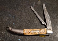 VTG 'FISH KNIFE' 2-BLADE POCKET KNIFE, FAUX BONE, STAINLESS COLONIAL PROV USA picture