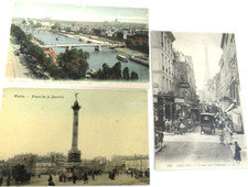 1920s Paris 3 Antique Postcards Place de La Bastille, Rue S Dominique, La Seine picture