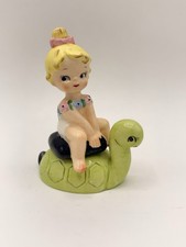 Norcrest Girl Riding Turtle Stacker Salt & Pepper Shaker Japan Kitsch MCM HTF picture