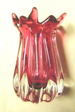 Vtg MCM Chalet Murano Sommerso Cranberry Art Glass Ribbed Swung Vase picture