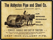 1894 Addyston Pipe & Steel New Metal Sign: Horse Drawn Road Roller, Cincinnati picture