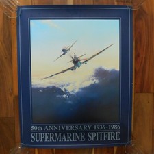 British Supermarine Spitfire Art Poster Print 1936-1986 Vintage WWII 20x25 EUC picture