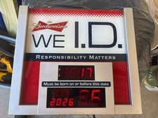 Budweiser WE I.D. Lighted Sign w/ Digital Clock & Date Display Red/Black picture