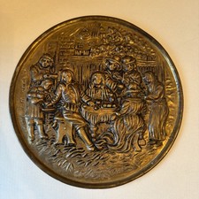 VTG MCM 1950’s 10” Brass Wall Plate Tavern Pub Bar Scene Drinking Scene England picture