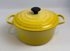 Le Creuset Round Dutch Oven #22 Yellow Cast Iron Made in France Good Condition picture