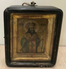 Antique Icon St.Theodosius Archbishop Chernigov Christian Wood Rare Old 19th picture