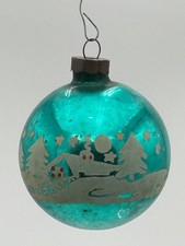 RARE VTG 1930s-40s Aqua Glass Christmas Ornament Snow Village US of A picture